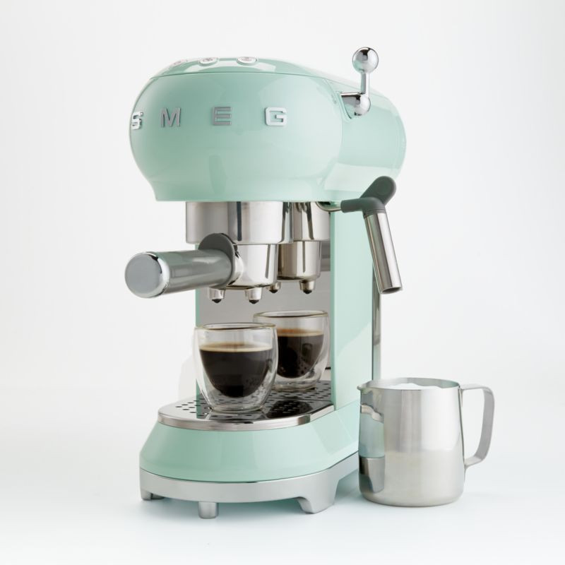 Smeg Pastel Green Espresso Machine | Crate and Barrel | Crate & Barrel
