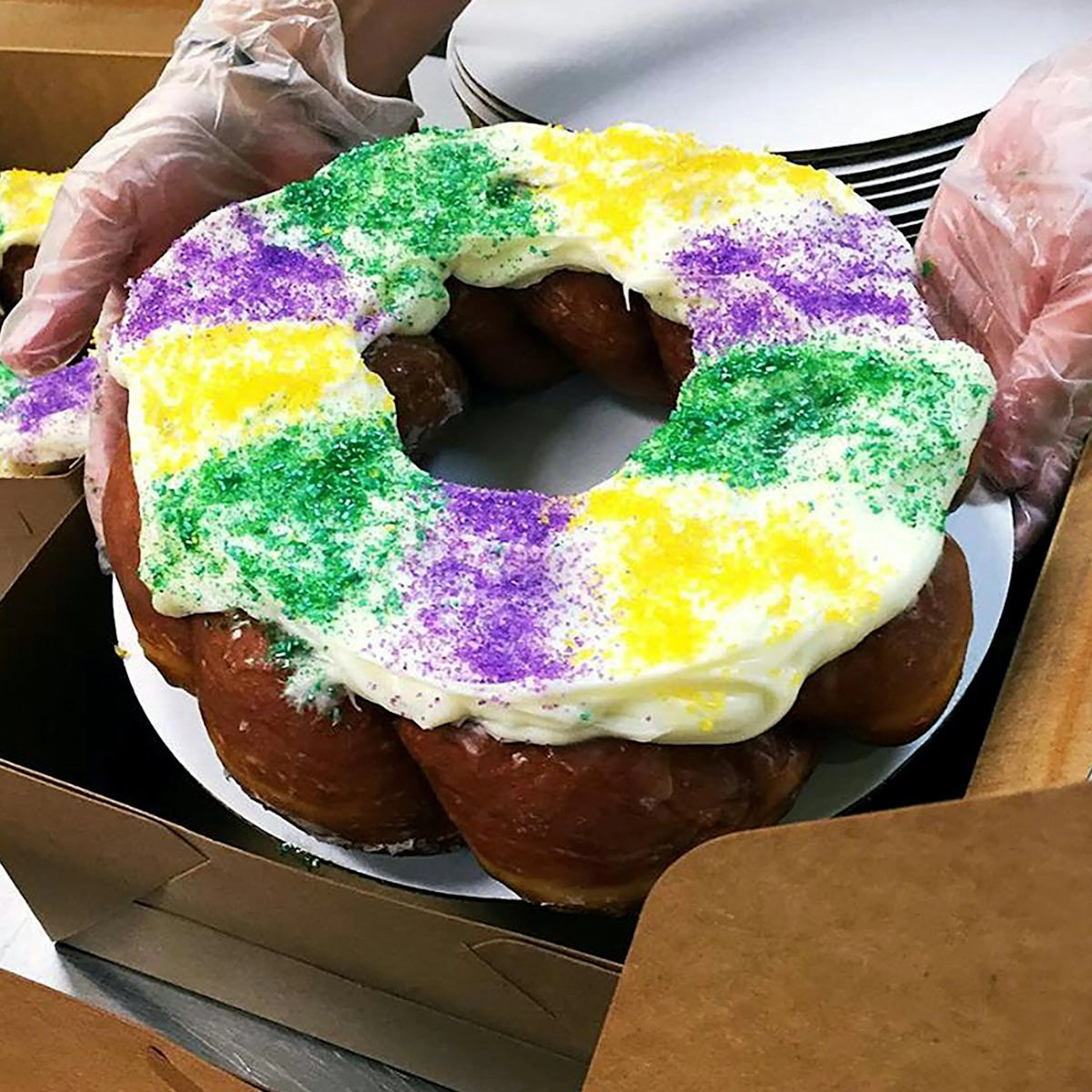 Giant Doughnut King Cake Kit by Dutch Monkey Doughnuts | Goldbelly | Goldbelly