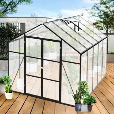 8X10 Ft Outdoor Greenhouse For All Seasons - Aluminum Construction, Polycarbonate Panels, Walk-In, Shielding, Spacious, Easy Assembly, Functional Drai | Wayfair North America