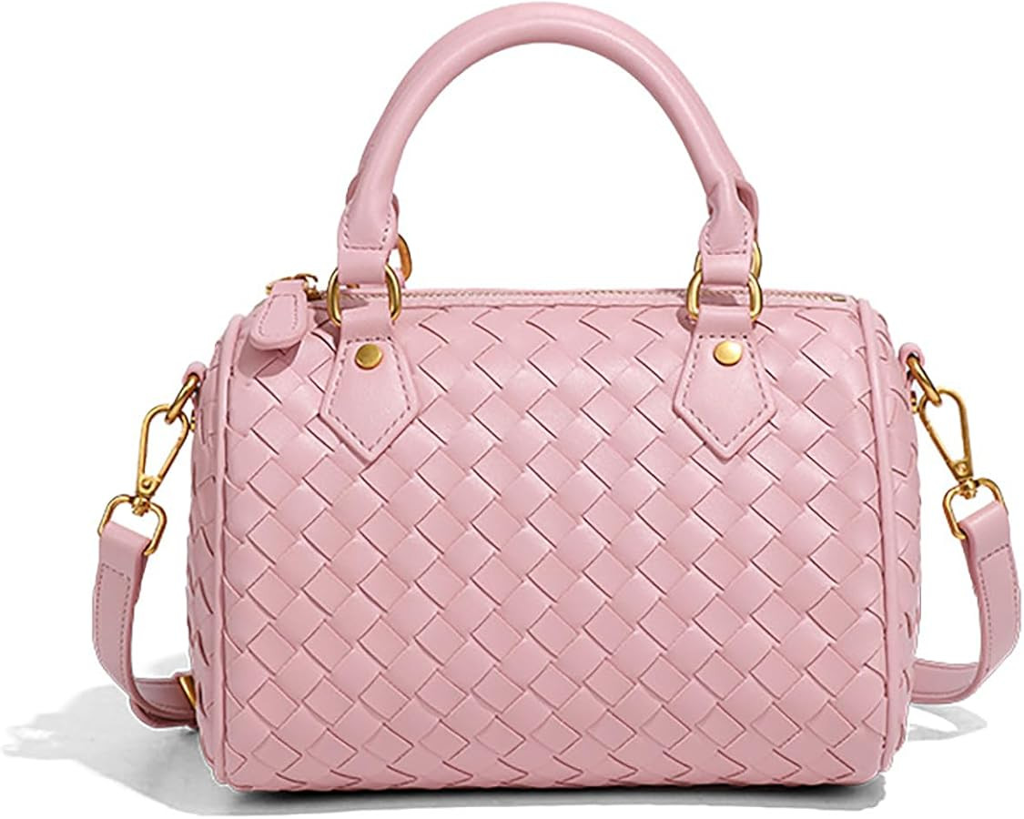 Small Woven Bags for Women Crossbody Purse Leather Barrel Bag Top Handle Handbag with Shoulder St... | Amazon (US)