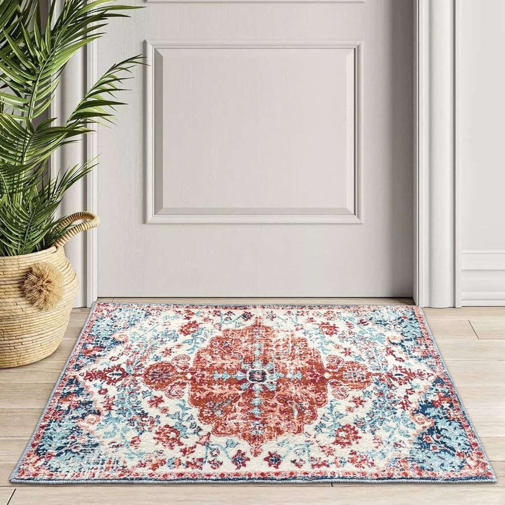 IOHOUZE Accent Rug, Boho Door Mat 2x3 Washable Entryway Rug, Persian Vintage Faux Wool Non-Slip L... | Amazon (US)