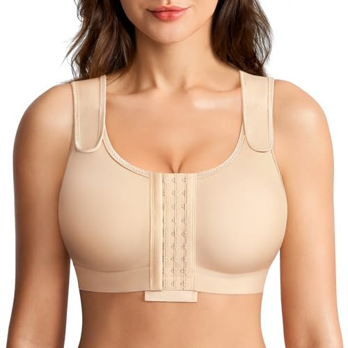 BRABIC Post Surgery Compression Bras for Women Front Closure Mastectomy Bra with Wide Adjustable Straps Wirefree, Nude, S | Amazon (US)