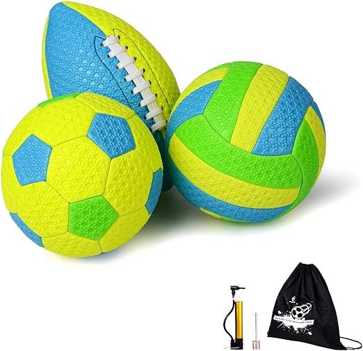 Ball Set, Pack of 3 (5.7-inch/14.5cm Soccer Ball,9-inch/23cm Football and 5.7-inch/14.5cm Volleyb... | Amazon (US)