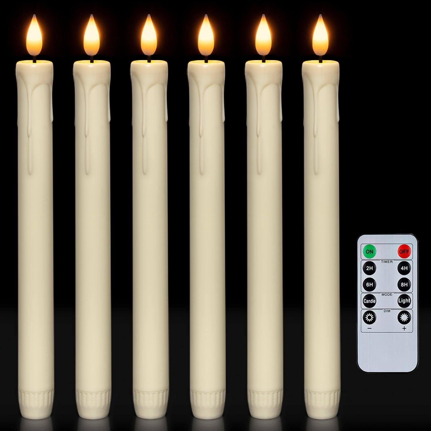 Homemory 6 Pcs Flameless Taper Candles with Remote, Timer, Dimmer, Ivory Battery Operated CandleSticks with Flickering Light, Plastic Led Window Candles, 9.6 Inches for Halloween Christmas Decoration | Amazon (US)