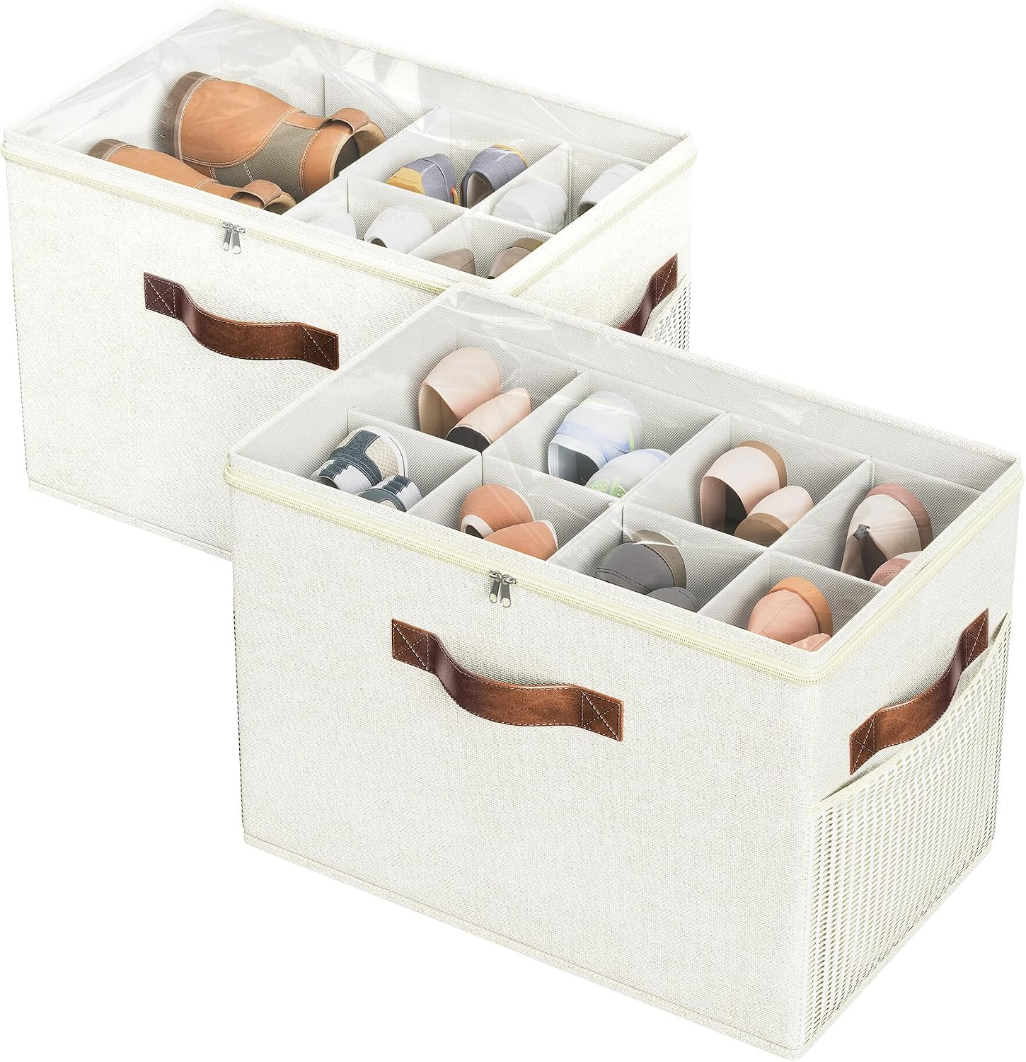 2 Pack Shoe Organizer for Closet, Foldable Shoe Storage with Adjustable | Amazon (US)