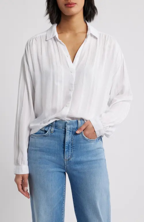 Cloth & Stone Shirred Button-Up Shirt in White at Nordstrom, Size Medium | Nordstrom