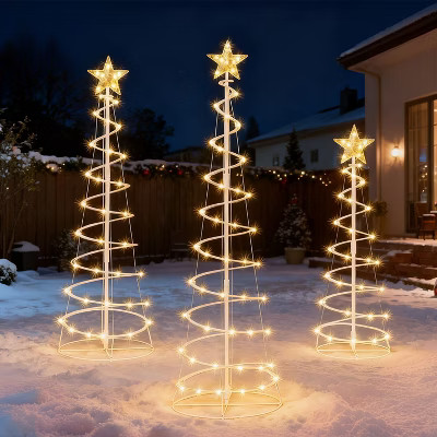 Joyfy 3 Packs Christmas Spiral Tree Yard Light Outdoor Decoration, 220 LED Warm White Lights for ... | Target