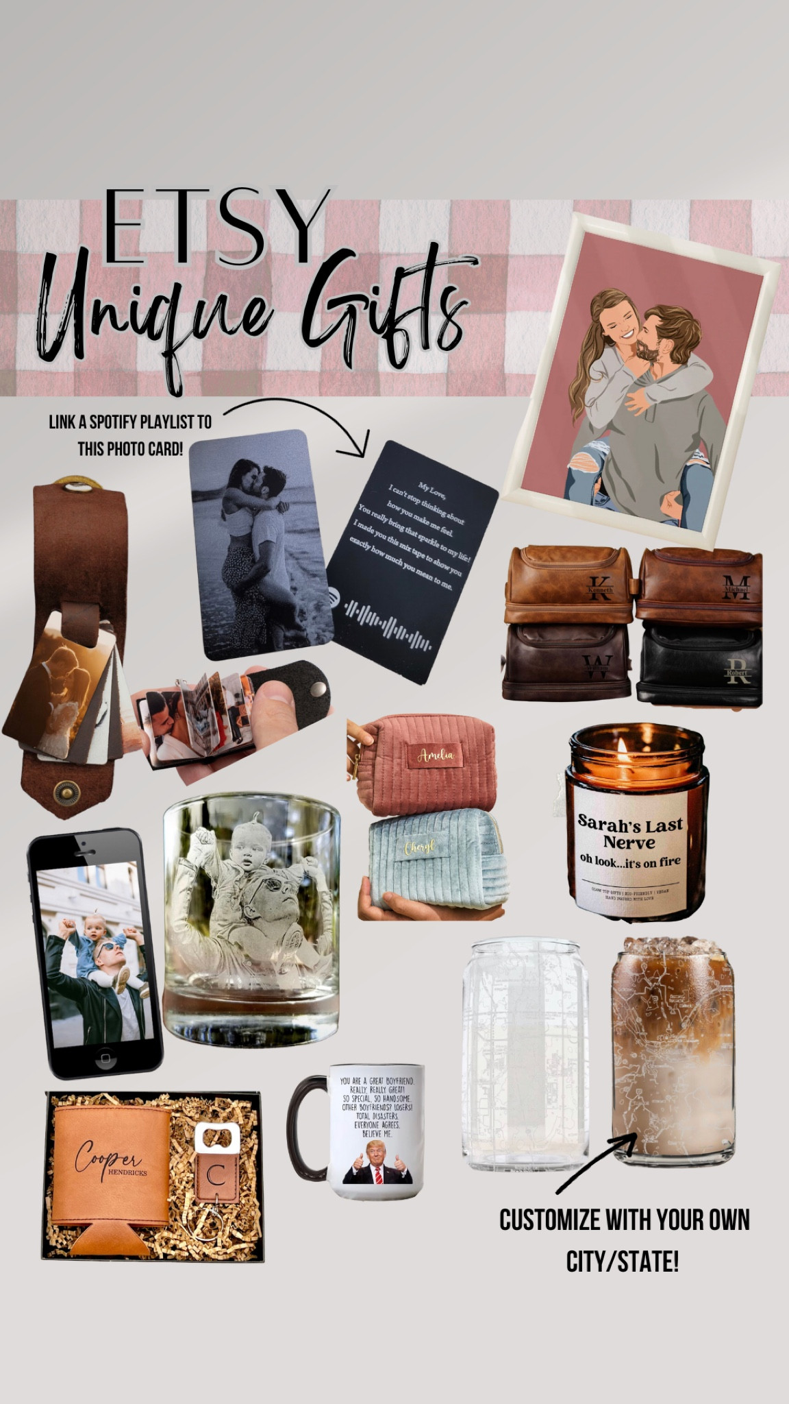 Some of the cutest ideas for personalized gifts on Etsy! 

#PersonalizedGifts#UniqueGifts#GiftGuide#SentimentalGifts#GiftsForCouples#GiftsForMom#HandmadeGifts#EtsyFinds#HolidayGiftGuide 

#LTKGiftGuide #LTKCyberWeek #LTKHoliday