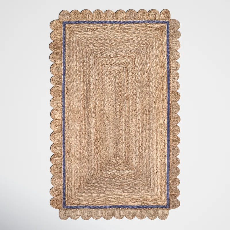 Damask Jute Area Rug for Dining Room Living Room Kitchen, Blue/Ivory | Wayfair North America