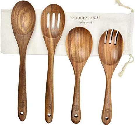 Wood Spoons for Cooking, Wooden Spoon Set, Teak Wooden Utensils, Nonstick Cookware, Eco Friendly ... | Amazon (US)