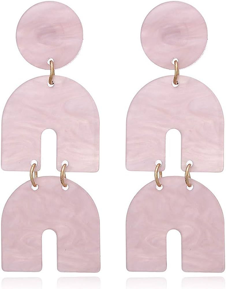 Fashion Horseshoe Acrylic Dangle Earrings Statement Acetic Acid Long Drop Earrings For Women Tren... | Amazon (US)