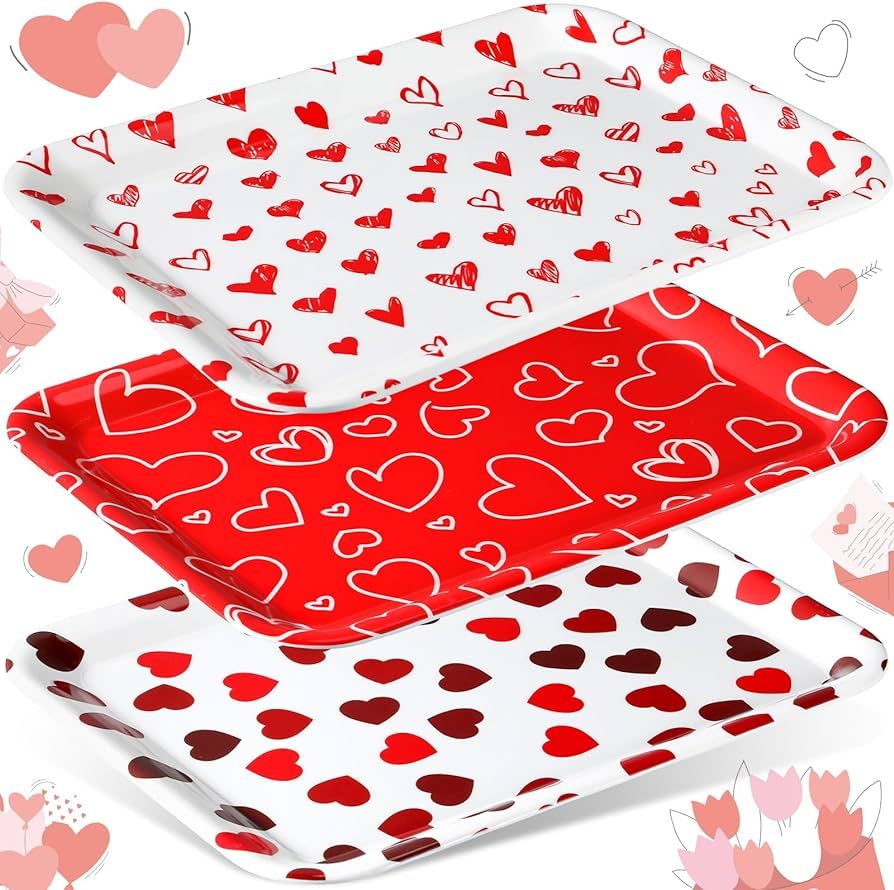 Zubebe 3 Pcs 13 x 10 Inch Valentine's Day Serving Trays Melamine Heart Decorative Platter Reusabl... | Amazon (US)