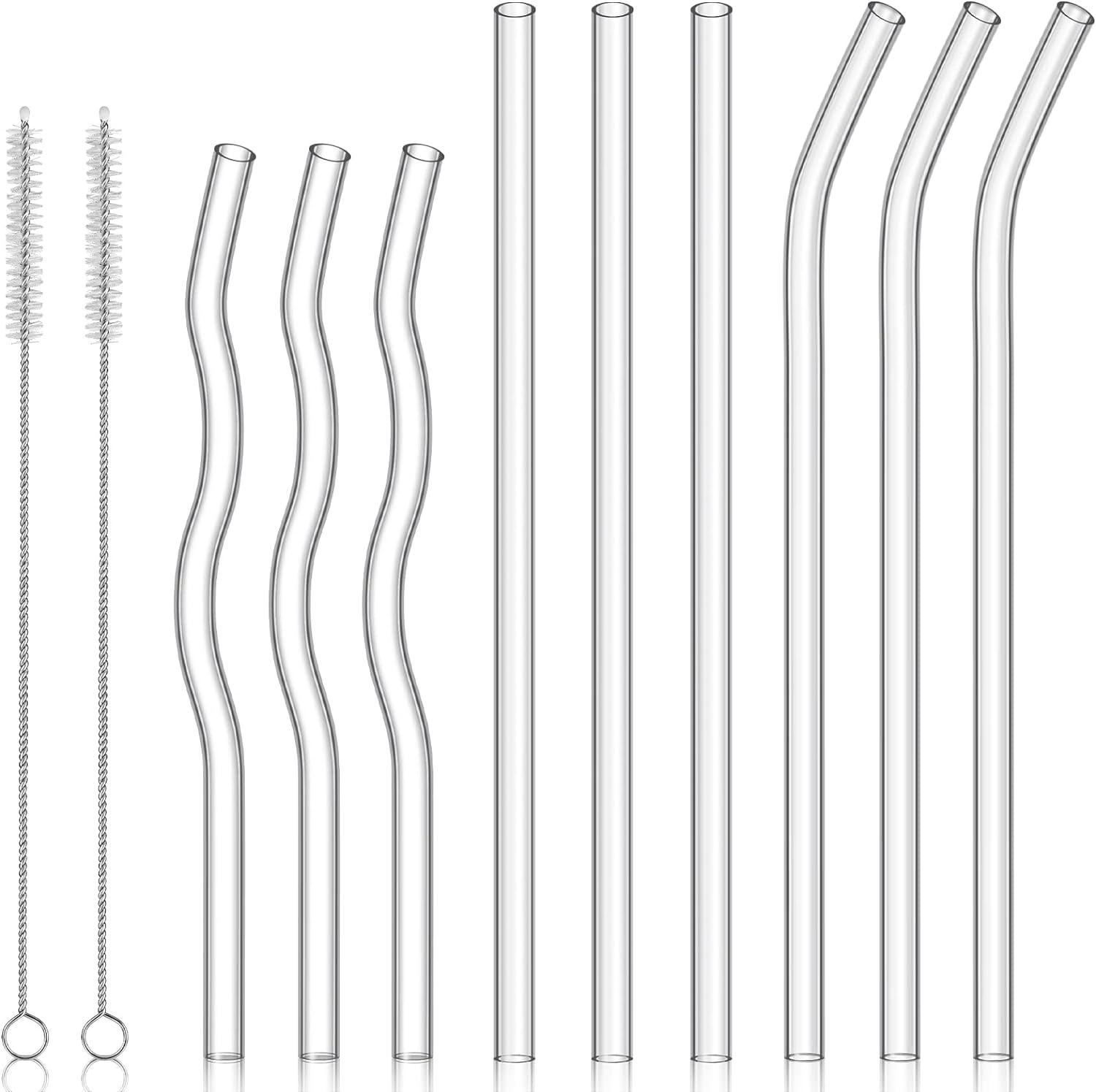 9 Pcs Reusable Glass Straws Shatter Resistant 10''x8mm 3 Straight and 3 Bent Glass Boba Straws 8'... | Amazon (US)