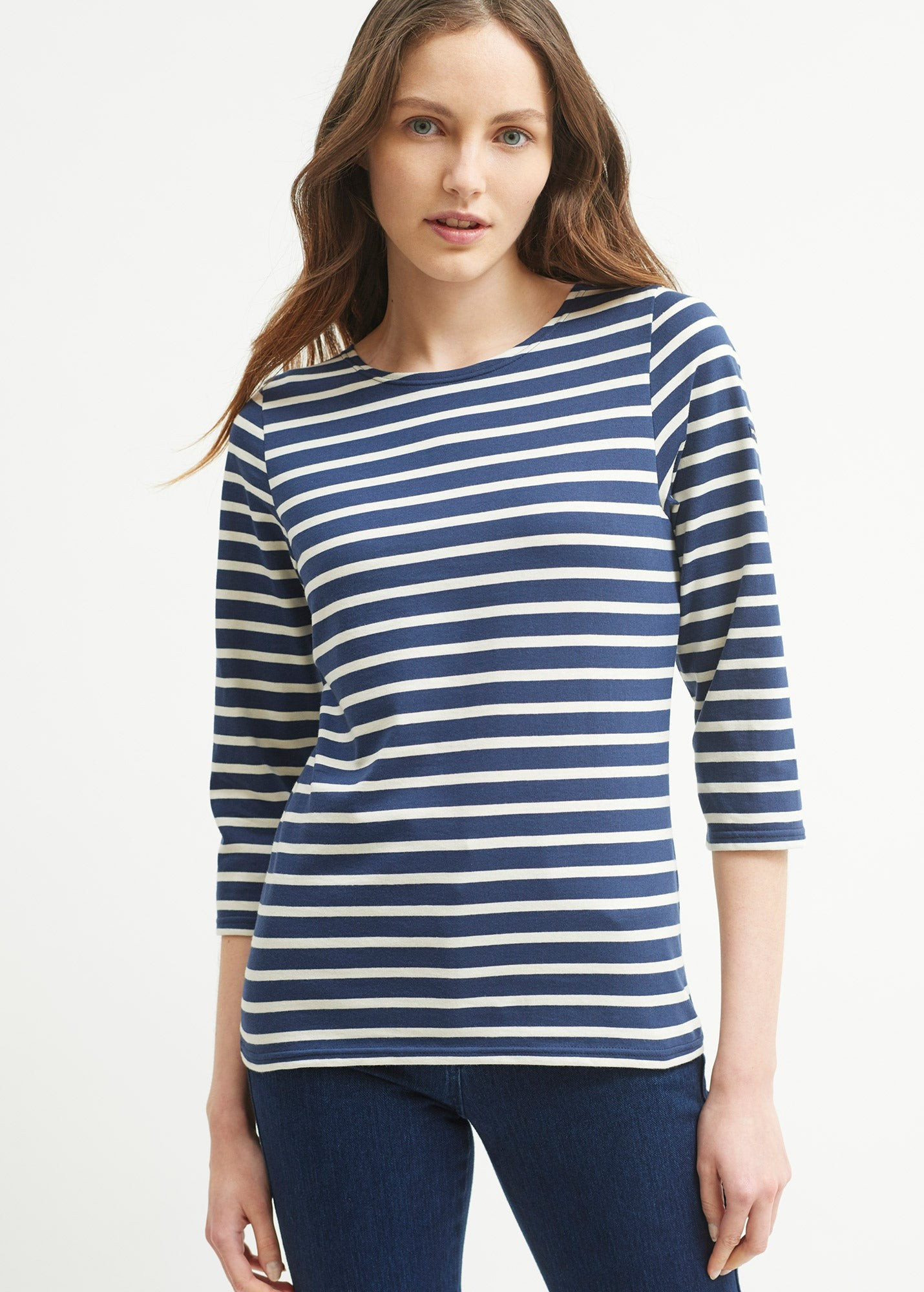 GALATHEE - Breton Striped Top with Â¾ Sleeve / Soft Cotton / Women Fit (NAVY / ECRU) - NAVY / ECRU / | Saint James USA