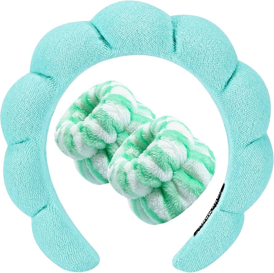 Zkptops Spa Headband for Washing Face Wristband Set Sponge Makeup Skincare Headband Terry Cloth B... | Amazon (US)
