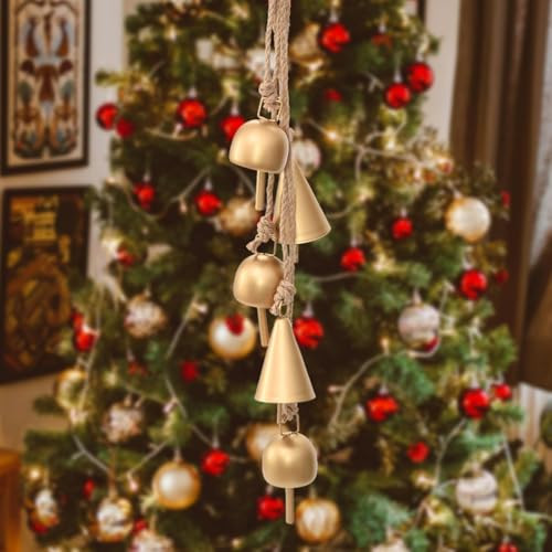 Gold Christmas Bells for Decorations: Vuskly Vintage Bells Metal Decorative Bells with Jute Hanging Rope - Rustic Bells Small Cow Bell for Christmas Wreath Garland Tree Party Door Wedding Staircase | Amazon (US)