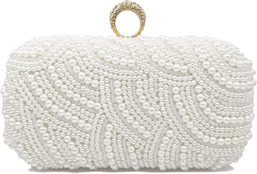Aovtero Pearl Clutch Bag Bride Purse Women Wedding Prom Evening Bags Full Beaded Handbag with Cha... | Amazon (US)