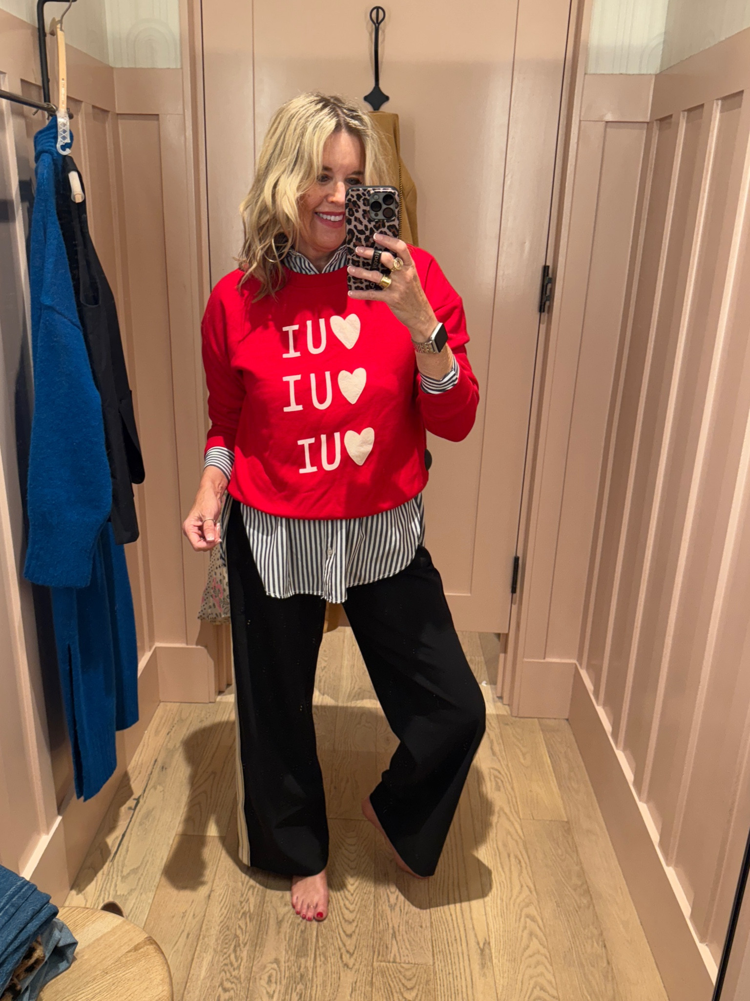 Outfit inspo❤️

-A little French Inspired  a little sporty

Track pant slacks… tts I love you can style these track pant slacks casual or dressed up for work wear✔️

Stripped black and white button up. Fits tts  (I wear a samall normally) but I did size down to XSM because I knew I only wanted to wear this under items (layers) 

Oui Oui Oui red sweatshirt fits tts wearing a small 

#LTKWorkwear #LTKOver40 #LTKStyleTip