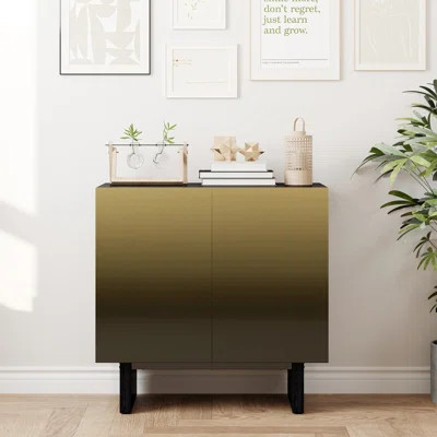 Modern 2-door Accent Cabinet In Matte Black, Gold Wire Mesh Doors, Push-open Function, 3 Adjustable Shelves For Various Items Storage, Multifunctional | Wayfair North America