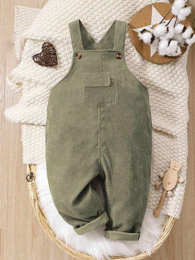 1pc Unisex Baby/Toddler Casual Corduroy Pocket Bib Pants Romper, Adjustable Straps, Versatile For All Seasons | SHEIN