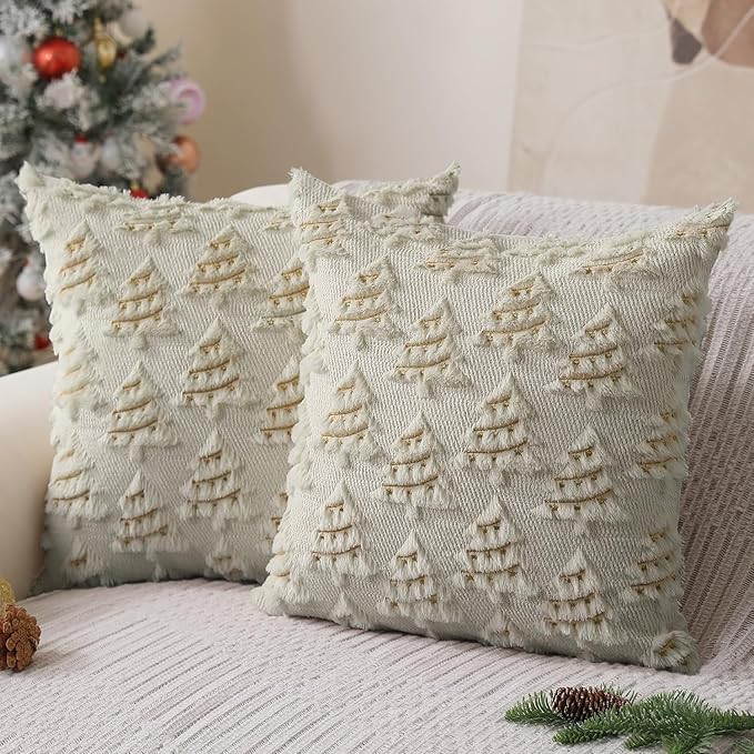 Christmas Pillow Covers 18x18 inch Set of 2 Cream Christmas Tree Throw Pillow Cases Decorations S... | Amazon (US)