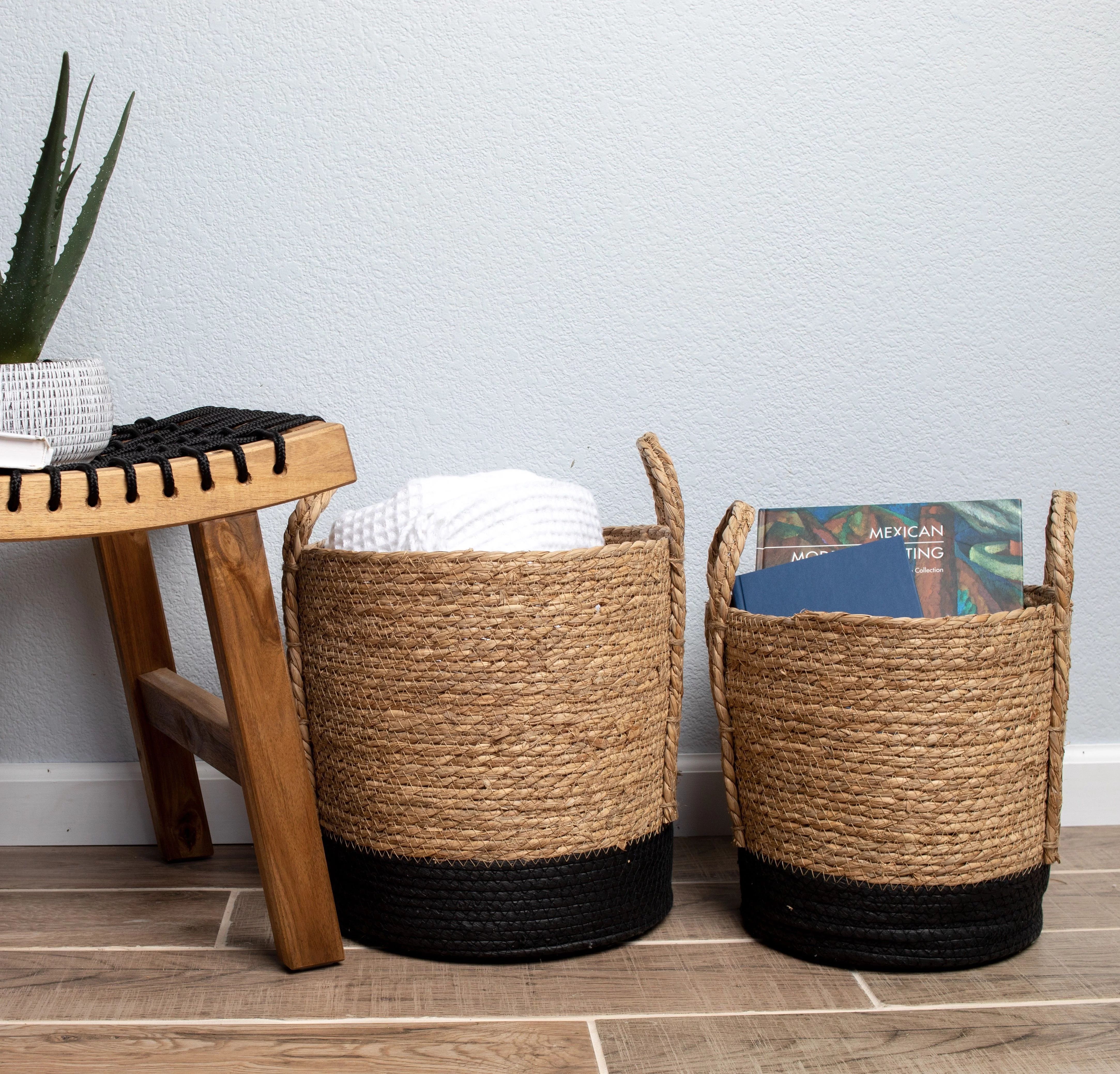Better Homes & Gardens Round Seagrass Baskets, Natural, Black, Set of 2, Large & Medium | Walmart (US)