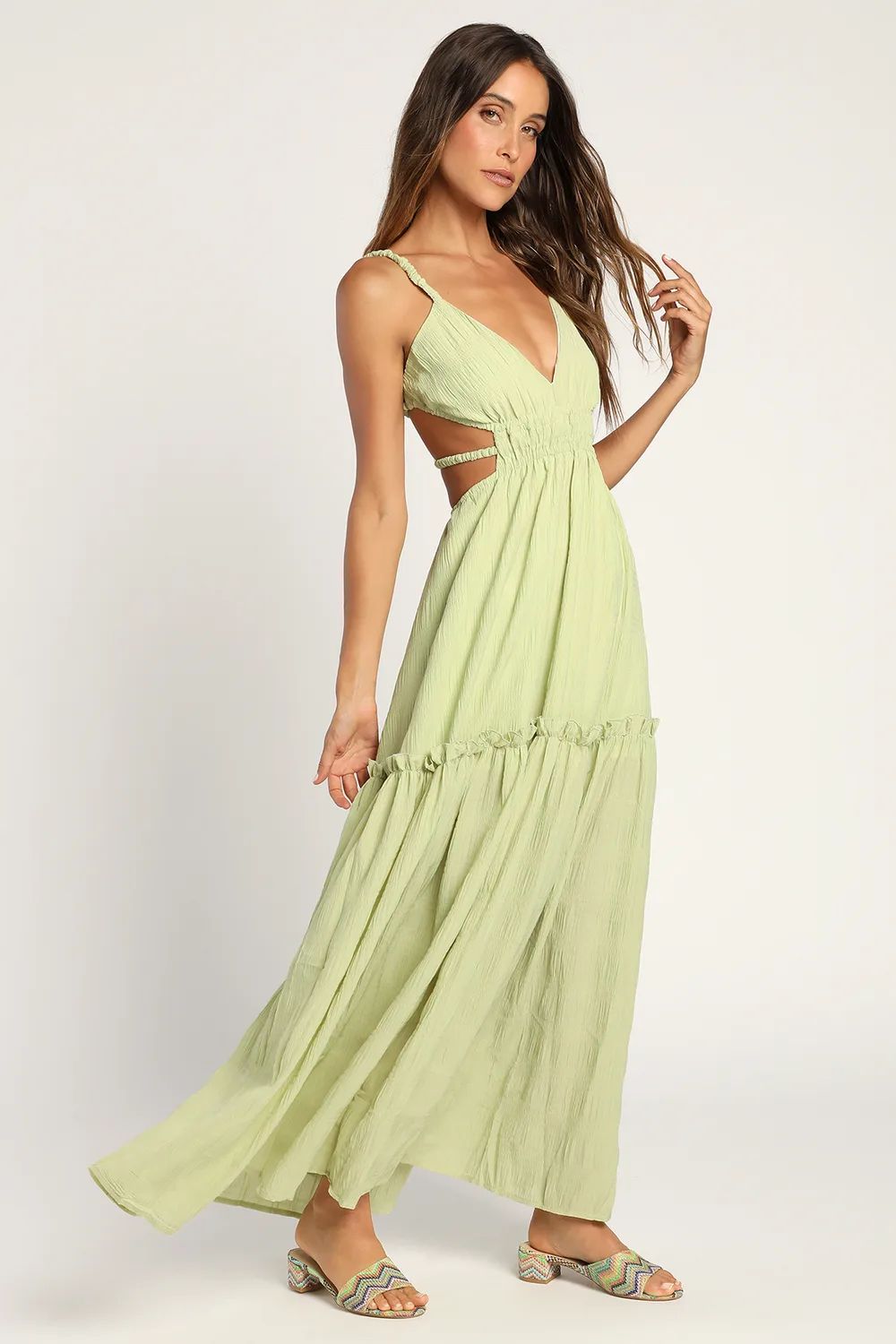 Back to Breezy Light Sage Green Backless Tiered Maxi Dress | Lulus (US)