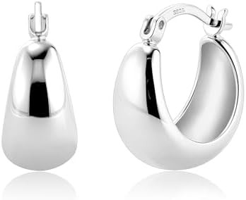 KISSPAT Sterling Silver Chunky Hoop Earrings for Women Hypoallergenic Thick Huggie Earring Wide H... | Amazon (US)