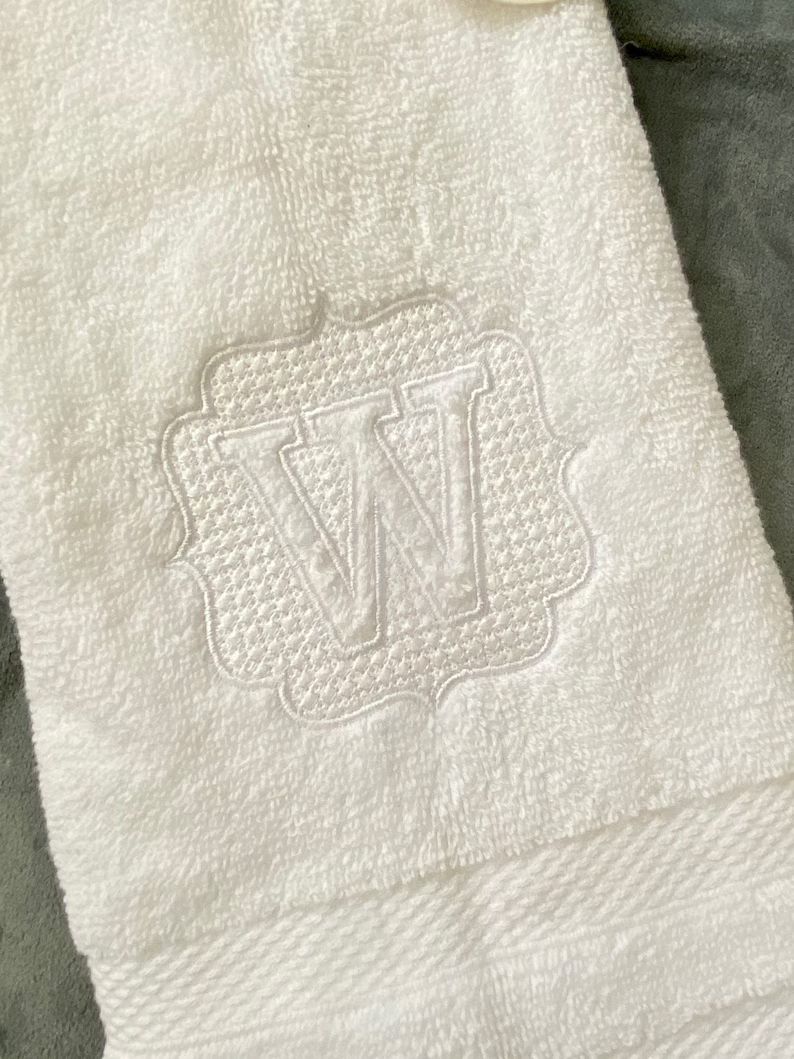 Monogrammed Bath Towel Embossed Letter Embroidered Hand - Etsy | Etsy (US)