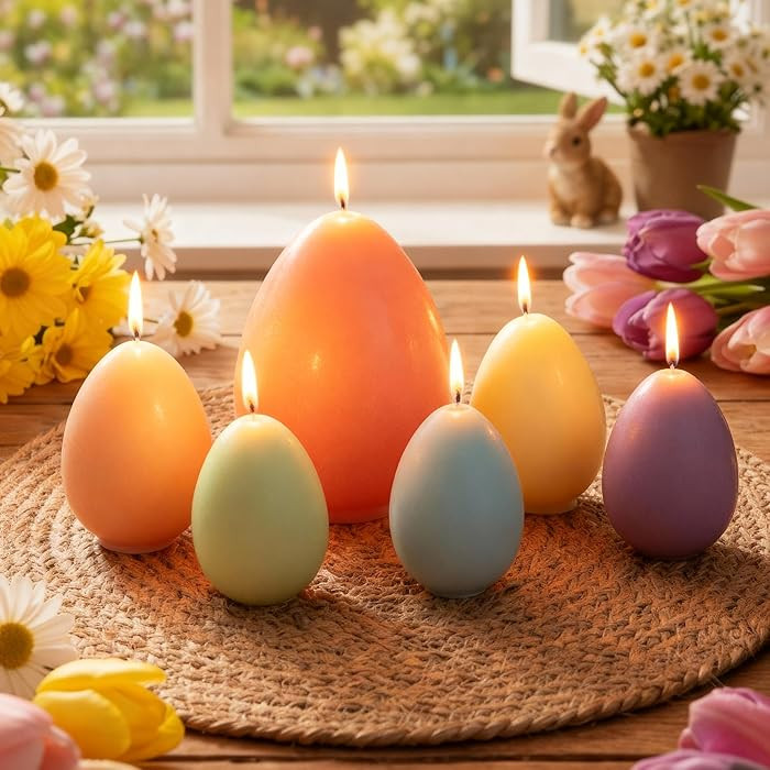 Lounsweer 6 Pcs Large Easter Egg Votive Candles 3 Size Pastel Colored Unscented Egg Shaped Candle... | Amazon (US)