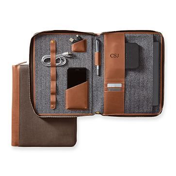 Beckett Waxed Canvas and Leather Zipper Tech Folio | Mark and Graham