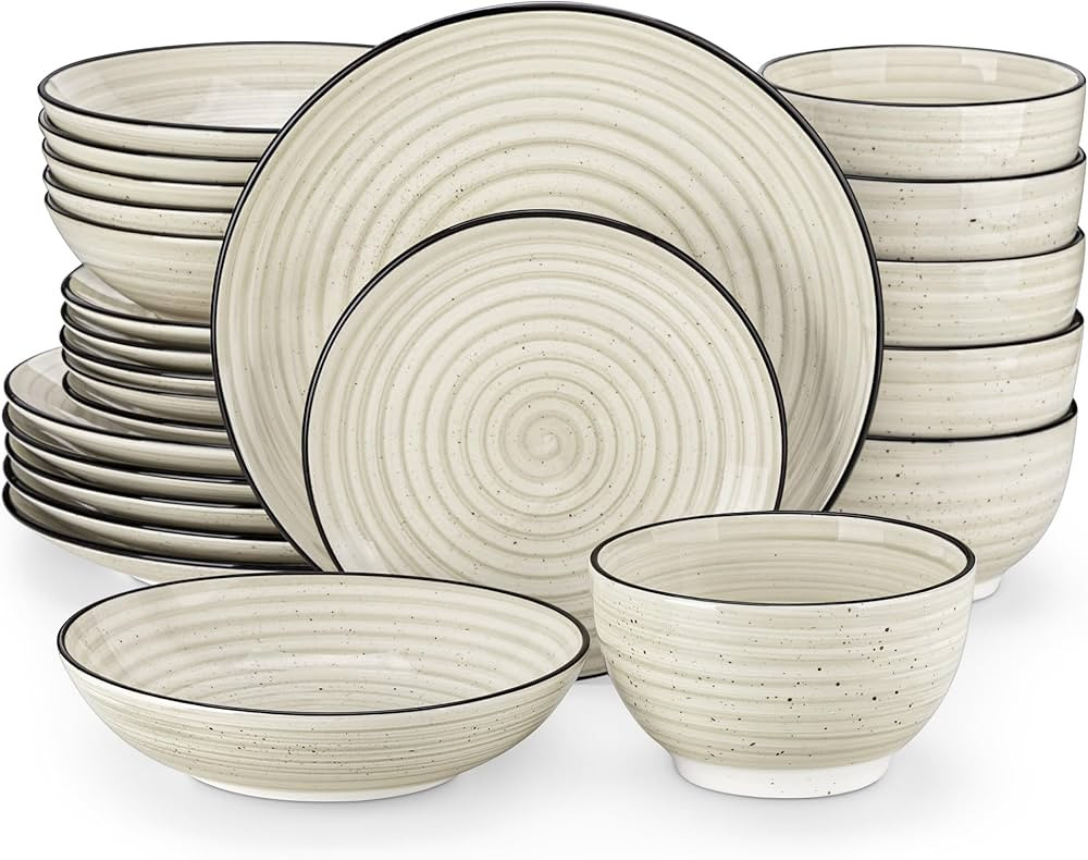 vancasso Bonbon Beige Dinner Set, 24 Pieces Dinner Sets for 6 People, Handpainted Swirls Plates a... | Amazon (UK)