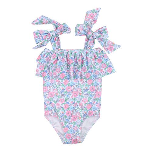 Pink And Blue Floral Print Lycra Swimsuit | Cecil and Lou