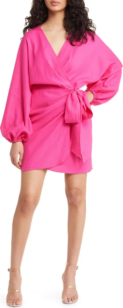Amour Long Sleeve Linen Blend Wrap Dress | Nordstrom