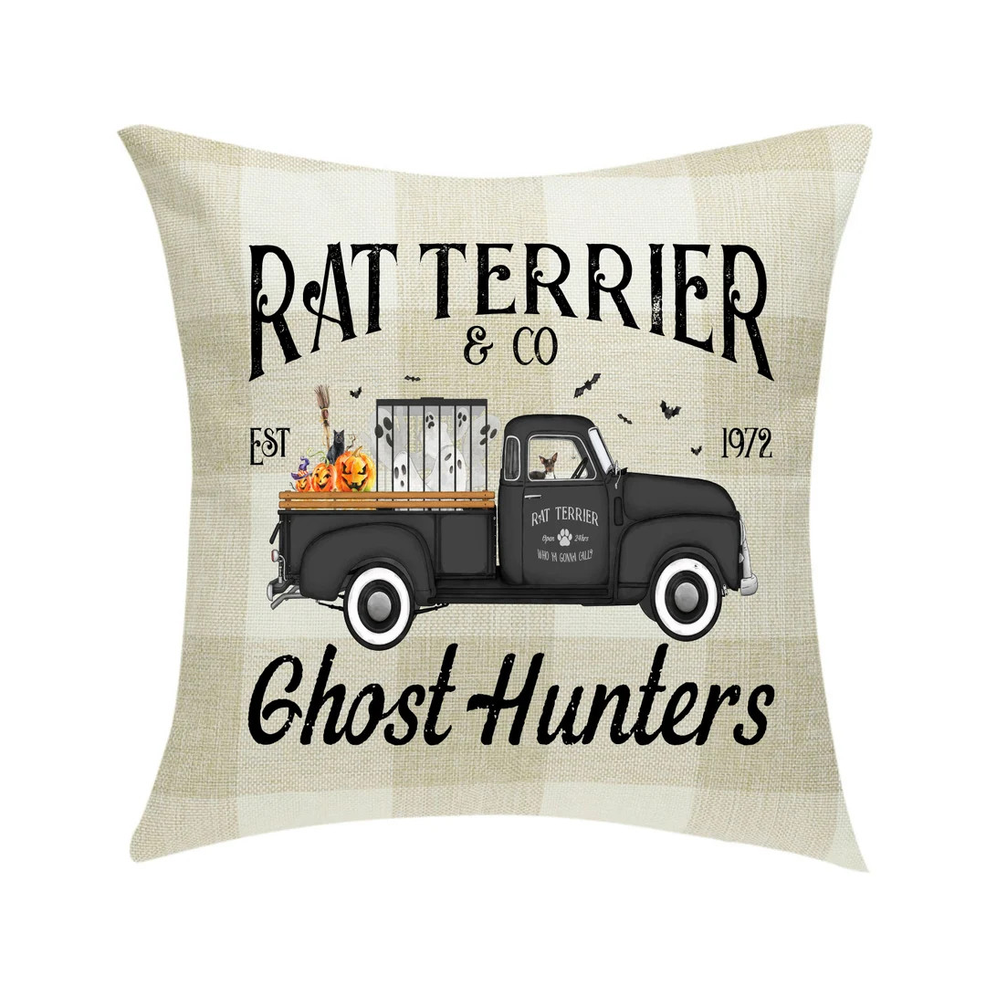 Rat Terrier & Co. Ghost Hunters Halloween Pillow Cover Buffalo Plaid 18 X 18 Cover Only - Etsy | Etsy (US)