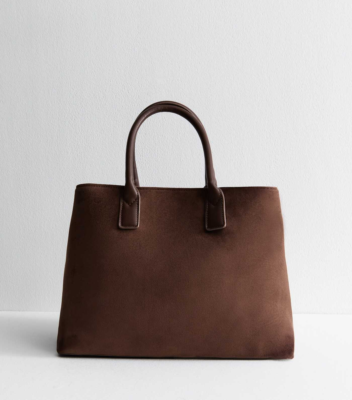 Dark Brown Faux Suede Triple Compartment Tote Bag | New Look | New Look (UK)