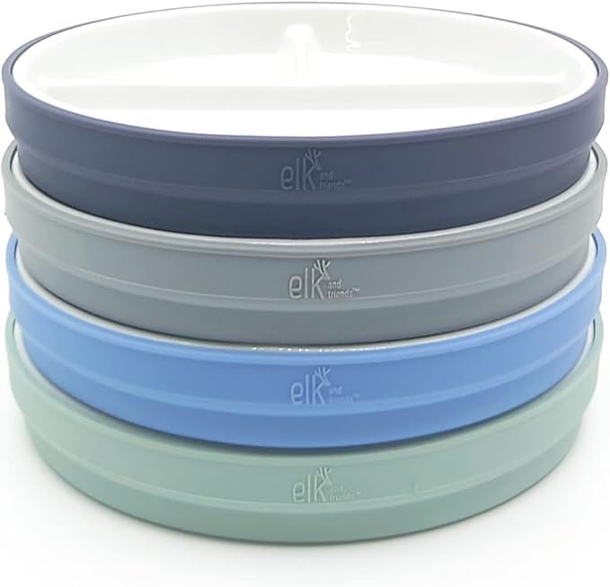 Elk and Friends 6.7" Kids Porcelain White Plates with Silicone Sleeves | Divided Plates | Suitabl... | Amazon (US)