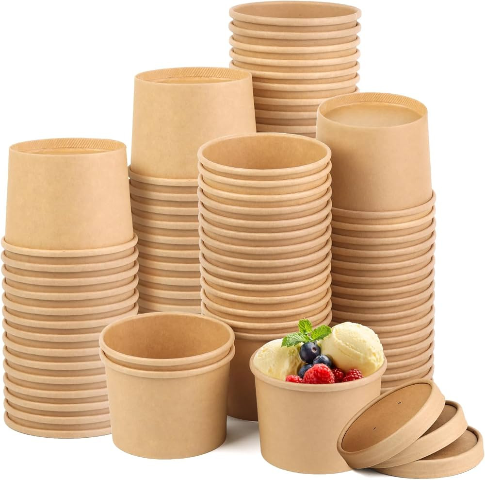 50 Pack 12 oz Paper Soup Cups with Lids, Disposable Kraft Paper Soup Bowls, Paper Soup Containers... | Amazon (US)