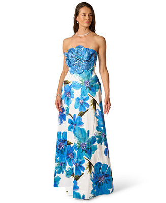 Adrianna Papell Women's Strapless 3D Floral Beaded Gown - Macy's | Macy's