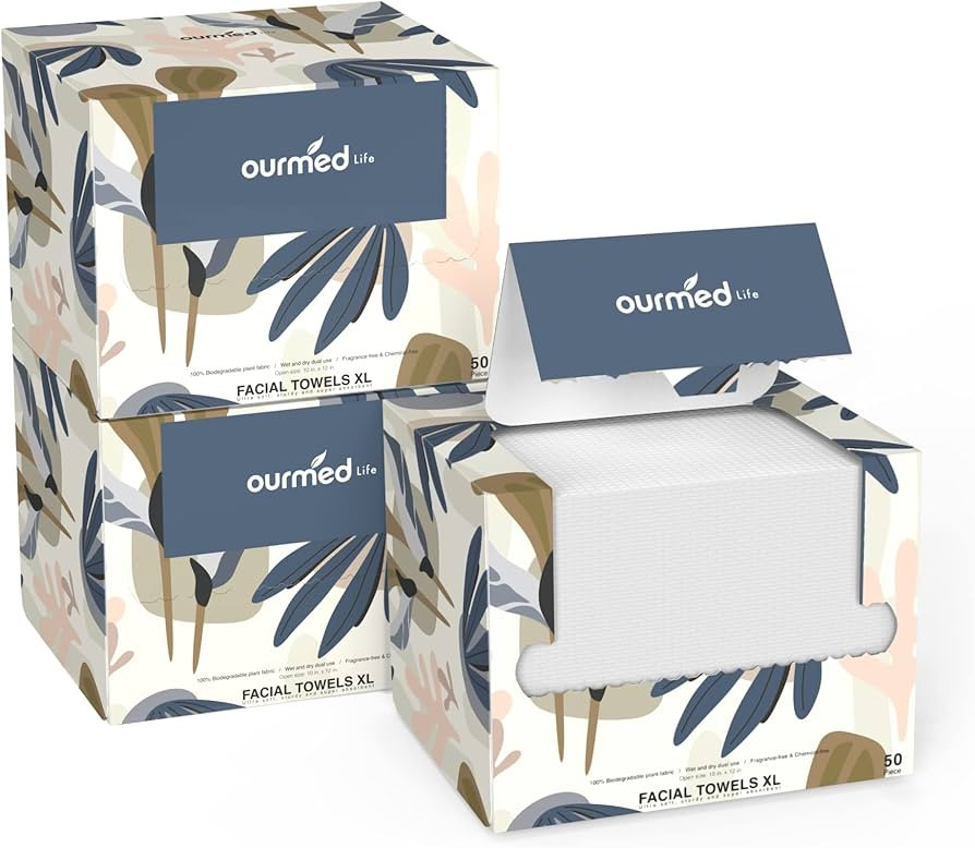 Ourmed Life Disposable Face Towel | 150 Count Lint-Free Biodegradable Clean Towels | Dry Makeup R... | Amazon (US)