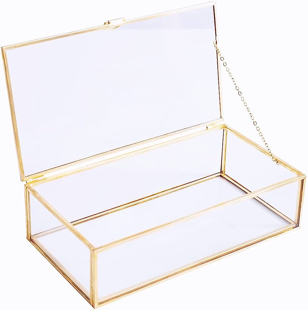 Golden Glass Jewelry Keepsake Box Home Decor Display Vintage Glass Jewelry Organizer, Decorative ... | Amazon (US)