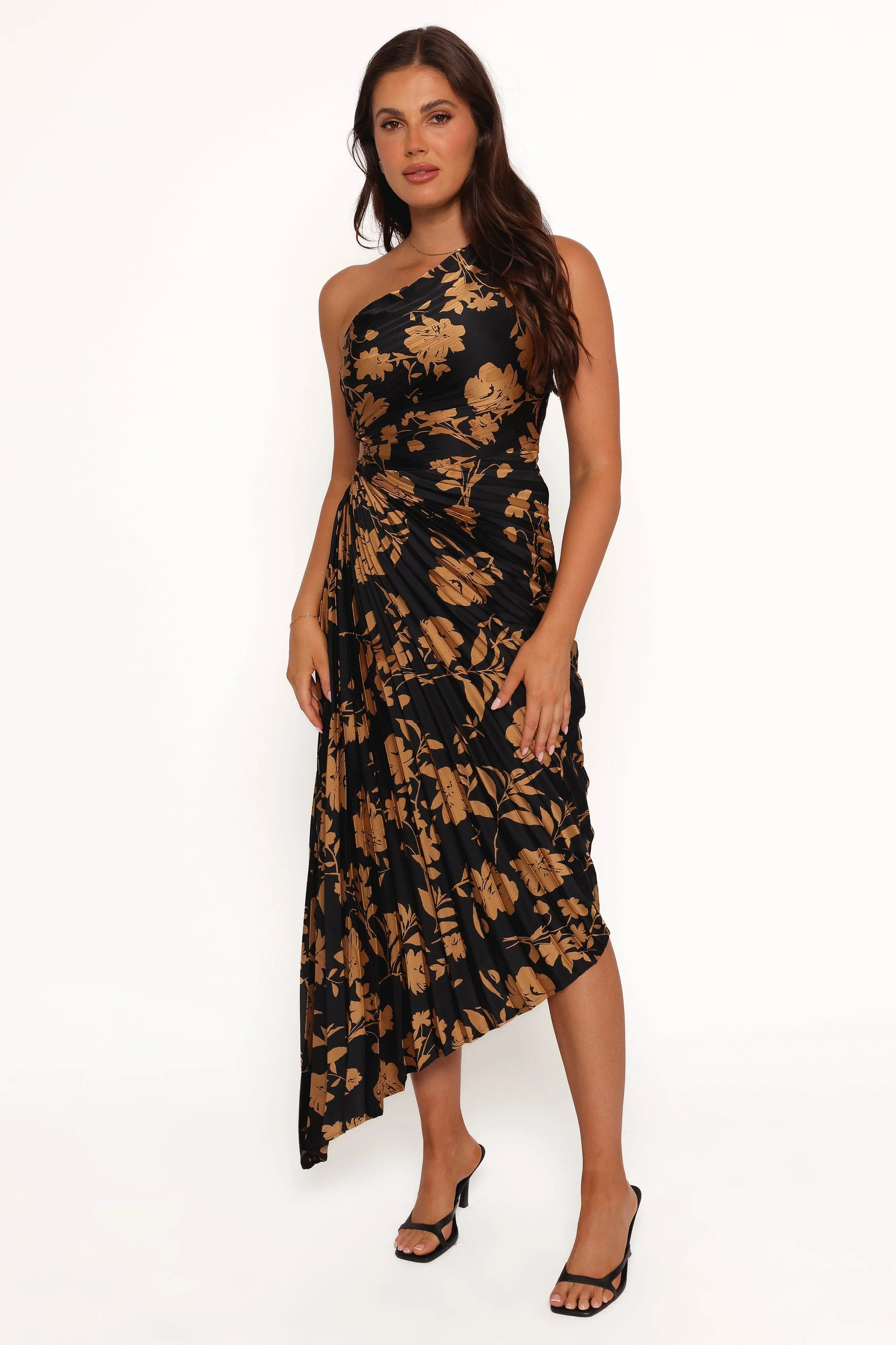 Kleo One Shoulder Maxi Dress - Black/Gold | Petal & Pup (US)