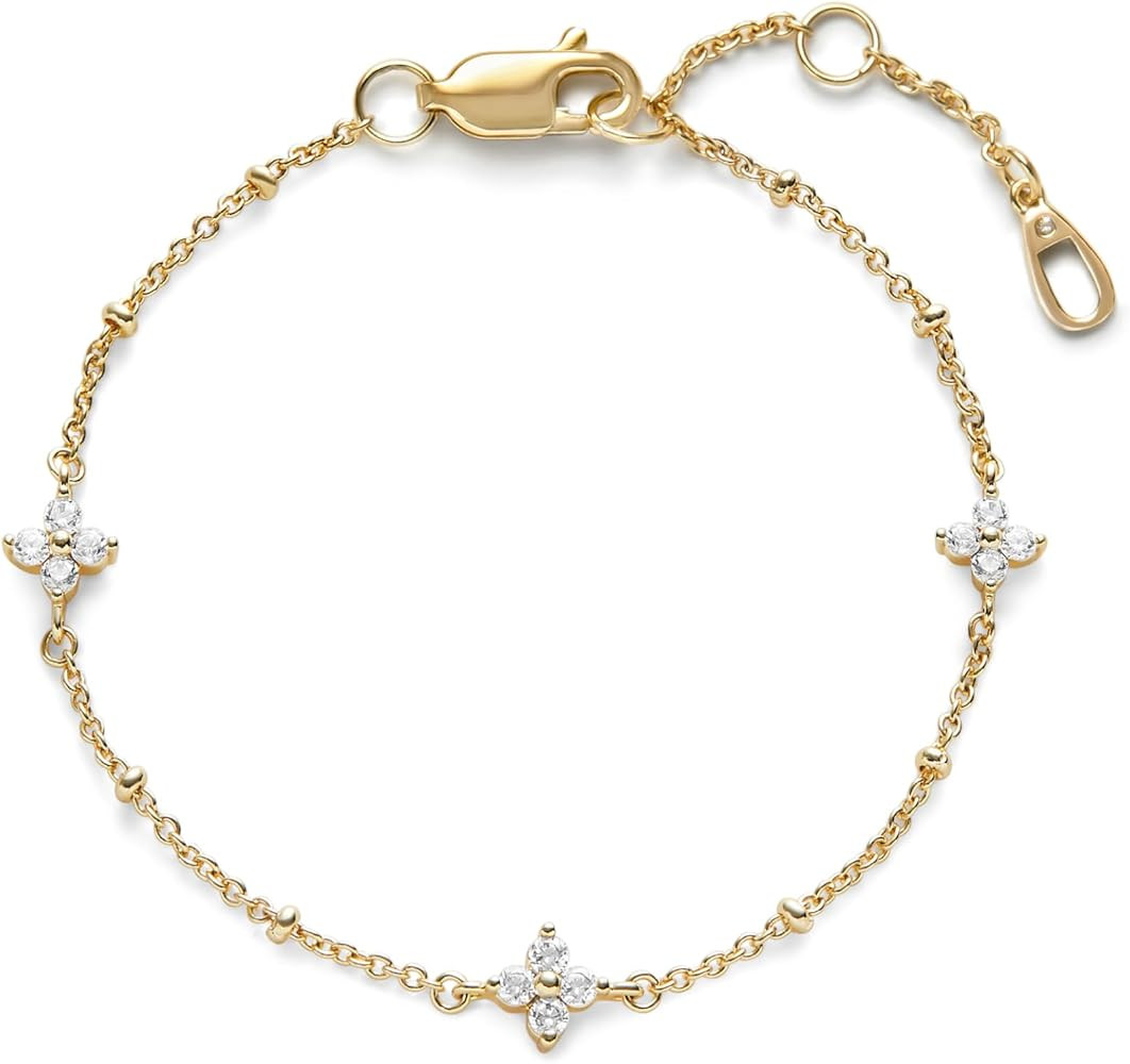 Ana Luisa Gold Bracelets for Women - Sterling Silver, 14K Gold Plated Dainty Chain with Pearl, He... | Amazon (US)