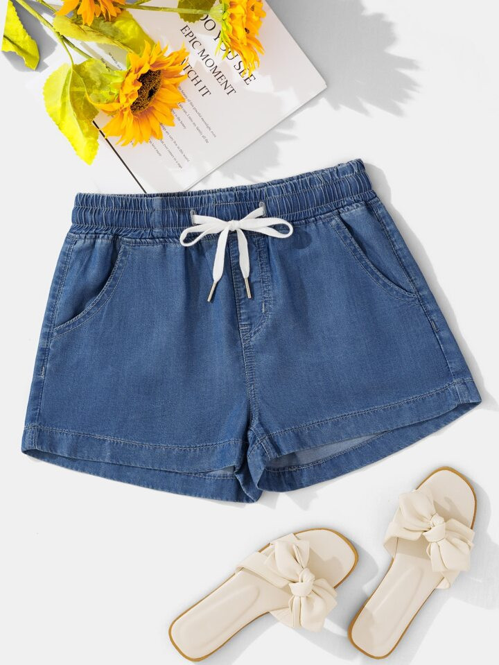 SHEIN LUNE Drawstring Waist Slant Pockets Shorts | SHEIN