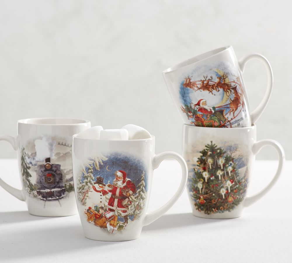 Nostalgic Christmas Stoneware Mugs - Set of 4 | Pottery Barn (US)