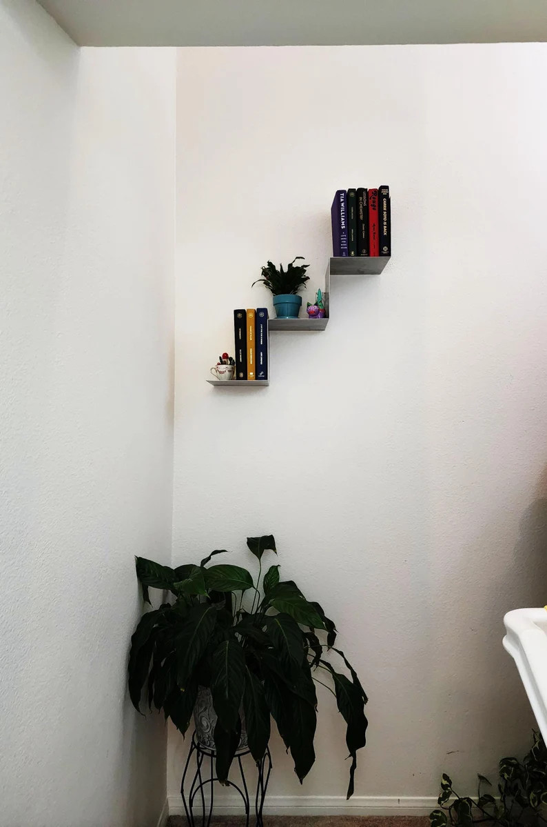 Hanging Zig-Zag Decorative Bookshelf - Functional Artistic Floating Shelf - Handmade Textured Alu... | Etsy (US)