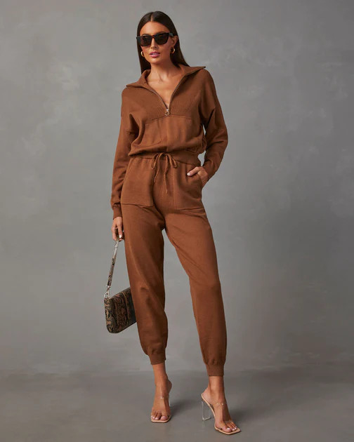 Ryker Pocketed Half Zip Knit Jumpsuit - Camel | VICI
