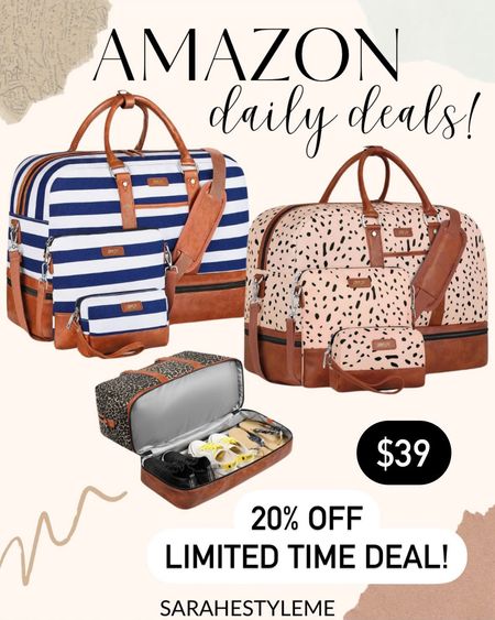 AMAZON DAILY DEALS ✨Sat 4/ 13
Swipe right for the codes & enter at Amazon checkout. Limited time deals are automatically applied 

*Deals can end/change at any time. Some styles/colors may be excluded from the promo

FOLLOW ME @sarahestyleme for more Amazon daily deals, Walmart finds, and outfit ideas!

Weekender bag
Duffel 
Travel 

@amazonfashion #founditonamazon #amazonfashion #amazonfinds #ltkunder50 #ltkfind #momstyle #dealoftheday #amazonprime #outfitideas #ltkxprime #ltksalealert  #ootdstyle #outfitinspo #dailydeals #styletrends #fashiontrends #outfitoftheday #outfitinspiration #styleblog #stylefinds #salealert #amazoninfluencerprogram #casualstyle #everydaystyle #affordablefashion #promocodes #amazoninfluencer #styleinfluencer #outfitidea #lookforless #dailydeals