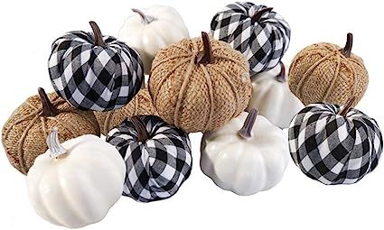 Ticlooc 12pcs Mixed Artificial Pumpkins Fake Harvest Pumpkins for Fall Wedding Thanksgiving Hallo... | Amazon (US)