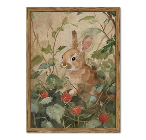Framed Vintage Rabbit Wall Art, Cute Bunny Pictures Wall Decor, 3D Textured Sandstone Rustic Animal Botanical Paintings Prints Cottagecore Home Decor for Living Room Bedroom Nursery 12x16 inch | Amazon (US)